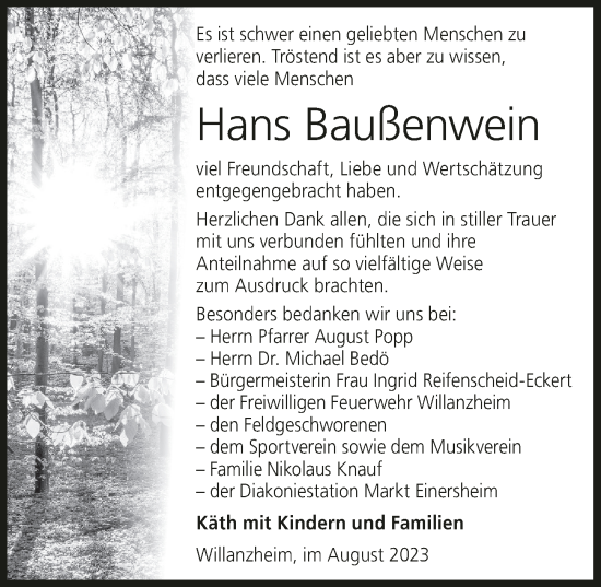 Anzeige von Hans Baußenwein von MGO