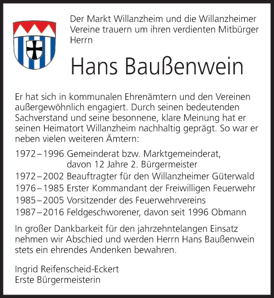 Anzeige von Hans Baußenwein von MGO