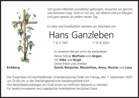 Anzeige von Hans Ganzleben von MGO