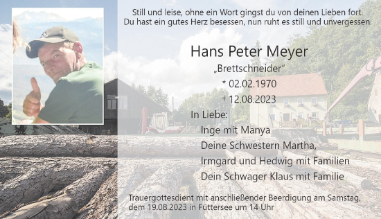 Anzeige von Hans Peter Meyer von MGO