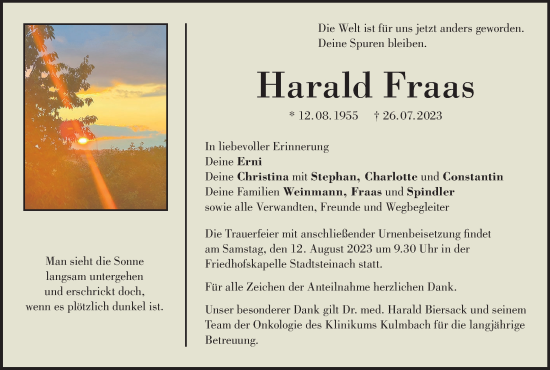 Anzeige von Harald Fraas von MGO