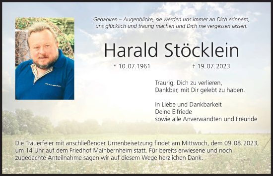 Anzeige von Harald Stöcklein von MGO