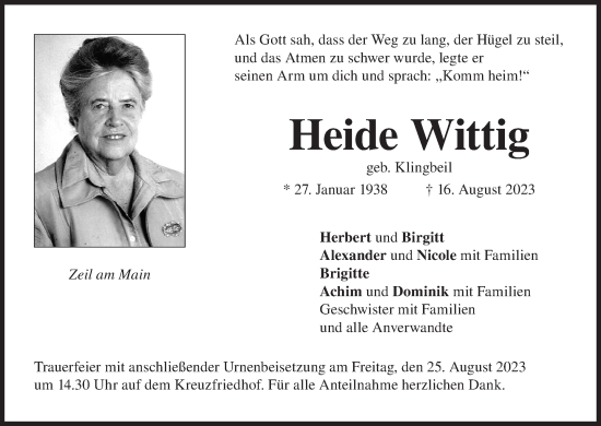 Anzeige von Heide Wittig von MGO