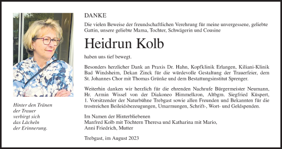 Anzeige von Heidrun Kolb von MGO
