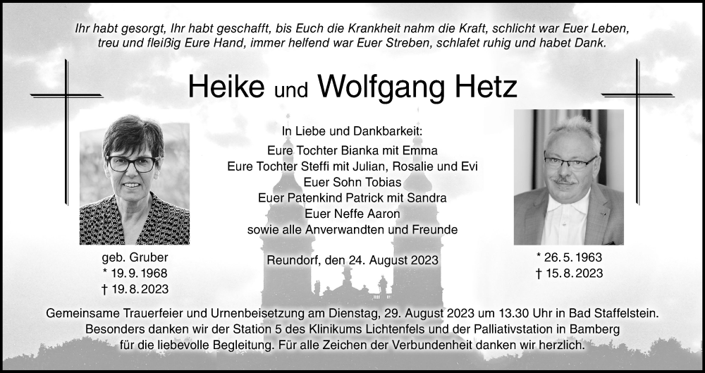  Traueranzeige für Heike Hetz vom 24.08.2023 aus MGO