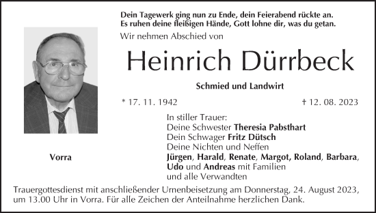 Anzeige von Heinrich Dürrbeck von MGO