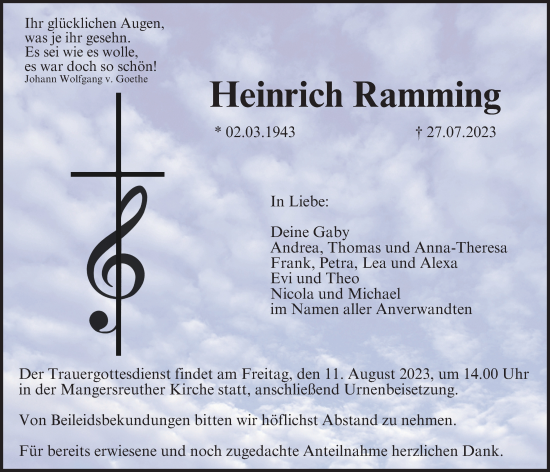 Anzeige von Heinrich Ramming von MGO