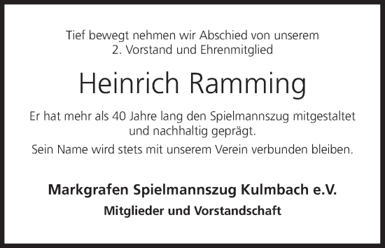Anzeige von Heinrich Ramming von MGO