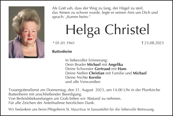 Anzeige von Helga Christel von MGO