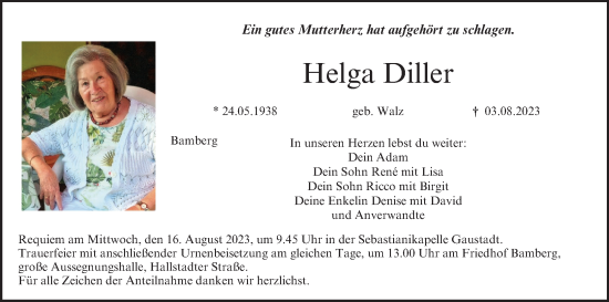 Anzeige von Helga Diller von MGO