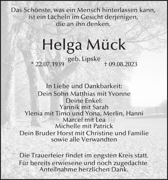 Anzeige von Helga Mück von MGO