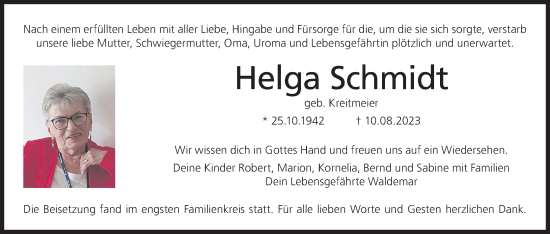 Anzeige von Helga Schmidt von MGO