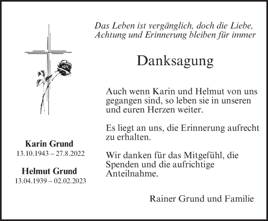 Anzeige von Helmut Grund von MGO