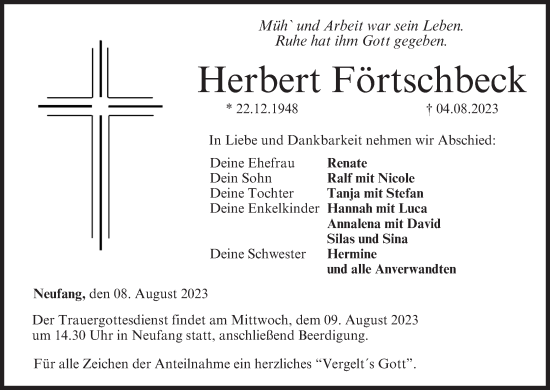 Anzeige von Herbert Förtschbeck von MGO