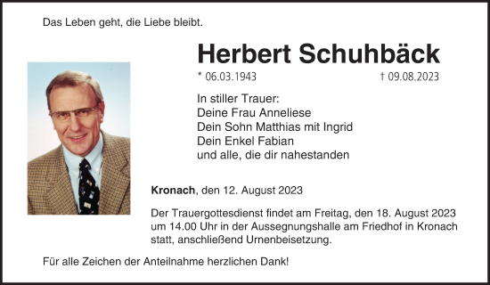 Anzeige von Herbert Schuhbäck von MGO