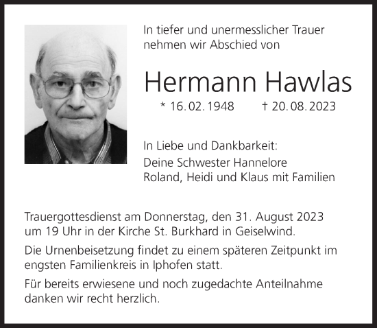 Anzeige von Hermann Hawlas von MGO