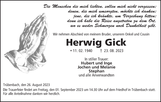 Anzeige von Herwig Gick von MGO