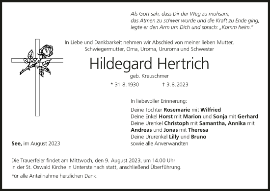 Anzeige von Hildegard Hertrich von MGO