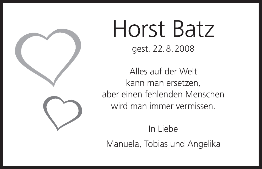  Traueranzeige für Horst Batz vom 26.08.2023 aus MGO