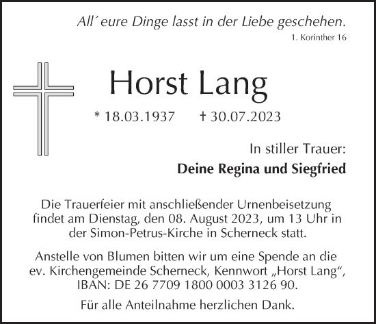 Anzeige von Horst Lang von MGO