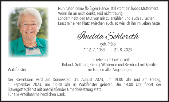 Anzeige von Imelda Schlereth von MGO