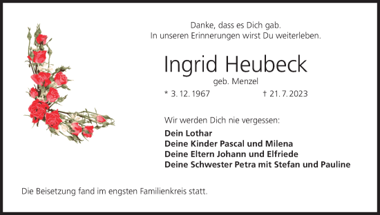 Anzeige von Ingrid Heubeck von MGO