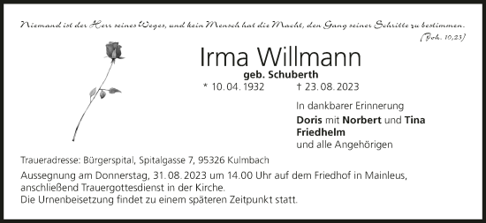 Anzeige von Irma Willmann von MGO