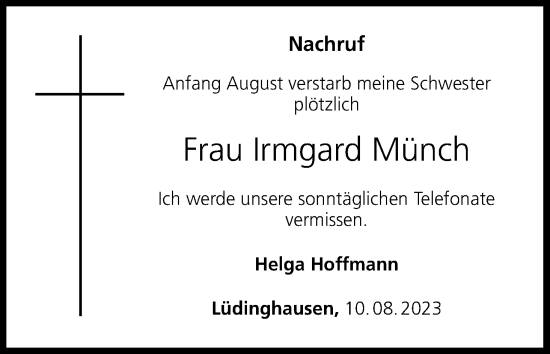 Anzeige von Irmgard Münch von MGO