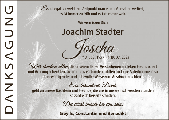 Anzeige von Joachim Stadter von MGO
