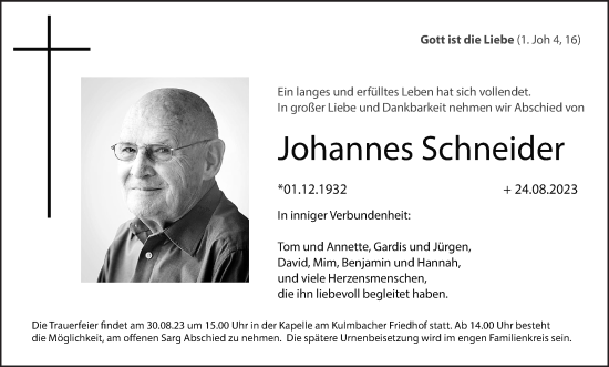 Anzeige von Johannes Schneider von MGO