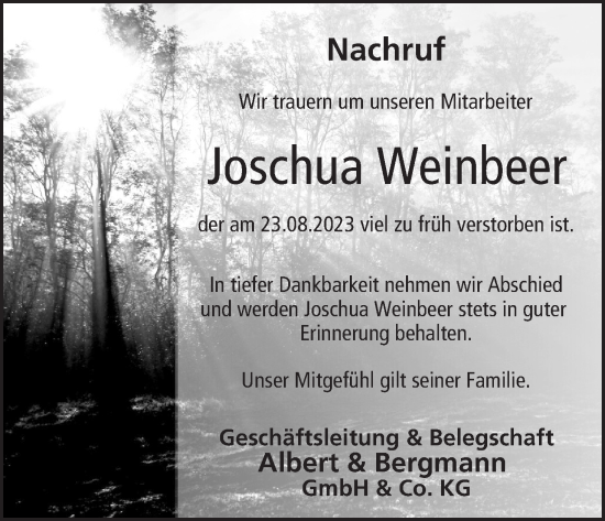 Anzeige von Joschua Weinbeer von MGO