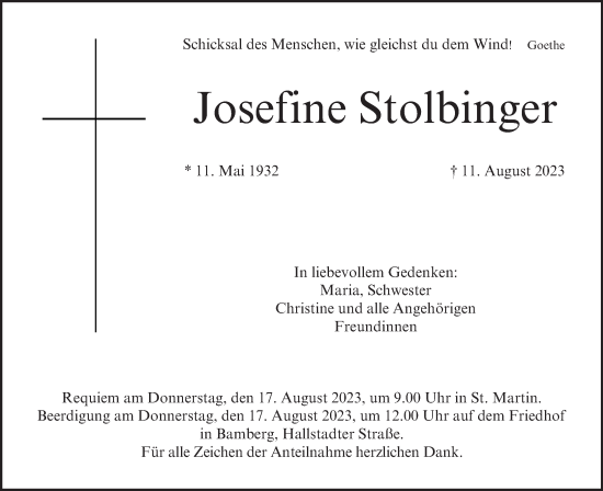 Anzeige von Josefine Stolbinger von MGO