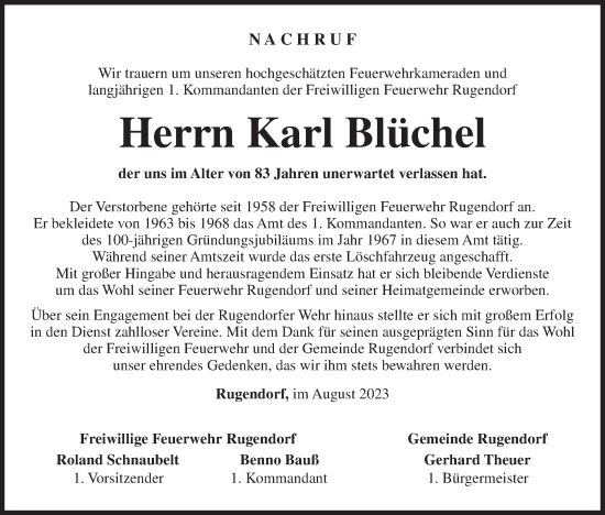 Anzeige von Karl Blüchel von MGO