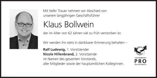 Anzeige von Klaus Bollwein von MGO