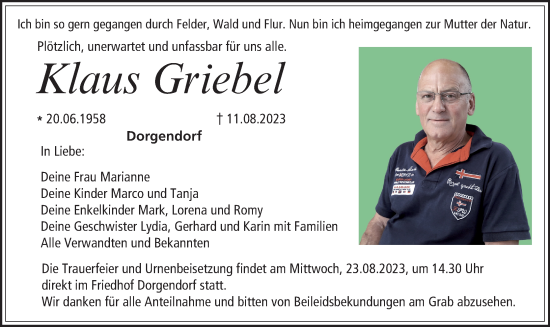 Anzeige von Klaus Griebel von MGO