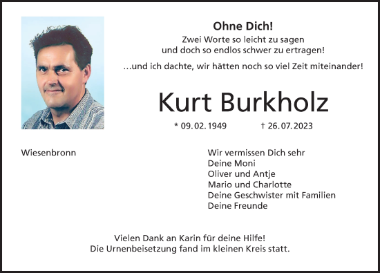 Anzeige von Kurt Burkholz von MGO