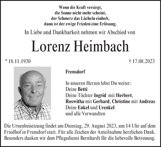 Anzeige von Lorenz Heimbach von MGO
