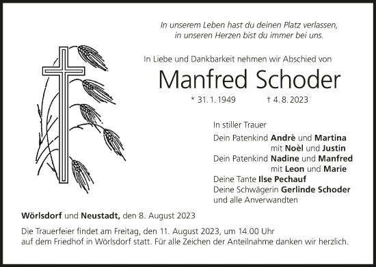 Anzeige von Manfred Schoder von MGO
