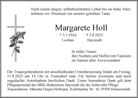 Anzeige von Margarete Holl von MGO