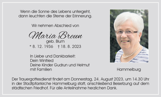 Anzeige von Maria Breun von MGO