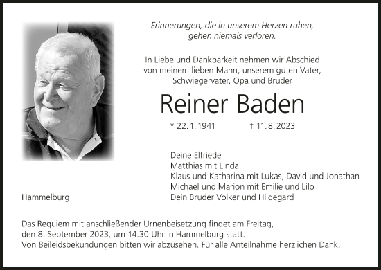 Anzeige von Reiner Baden von MGO