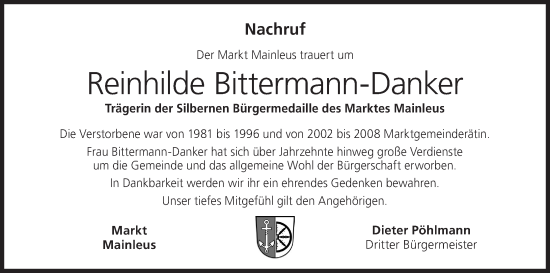 Anzeige von Reinhilde Bittermann-Danker von MGO