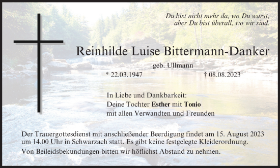 Anzeige von Reinhilde Luise Bittermann-Danker von MGO