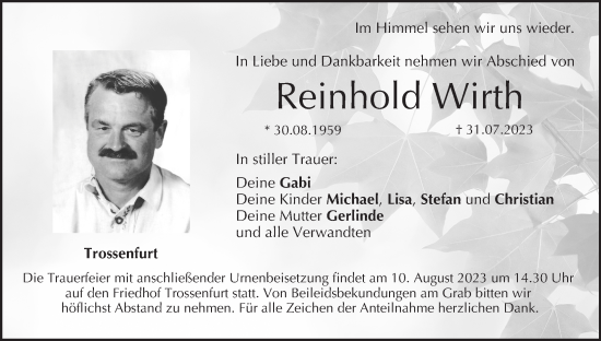 Anzeige von Reinhold Wirth von MGO