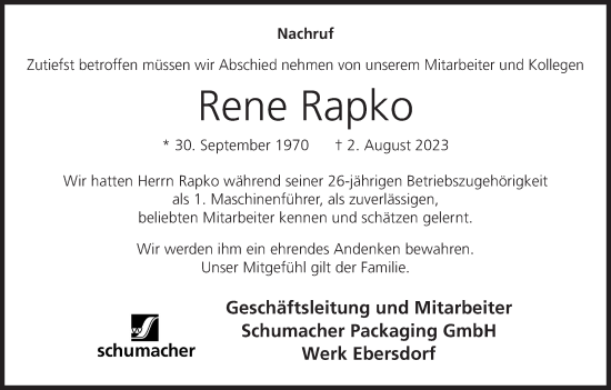 Anzeige von Rene Rapko von MGO