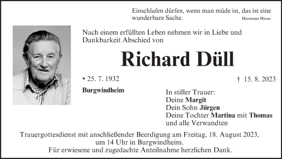 Anzeige von Richard Düll von MGO
