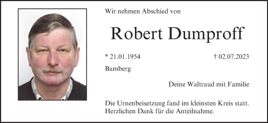 Anzeige von Robert Dumproff von MGO