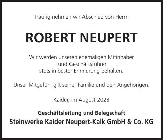 Anzeige von Robert Neupert von MGO