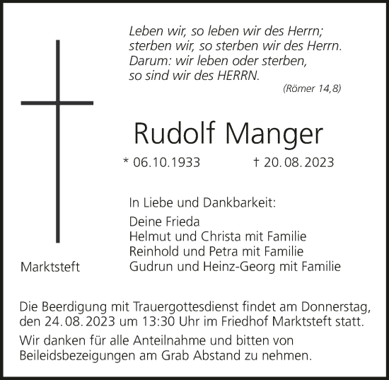 Anzeige von Rudolf Manger von MGO