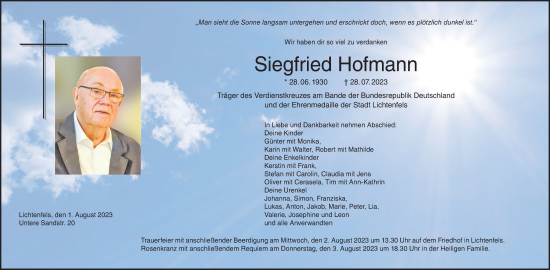 Anzeige von Siegfried Hofmann von MGO